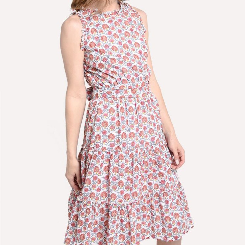 Roller Rabbit Pleated Tie Front Midi Dress in Pink and Purple